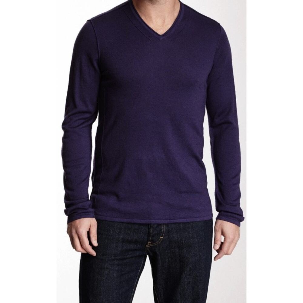 JOHN VARVATOS merino wool dark gray long sleeve pintuck lightweight sweater top